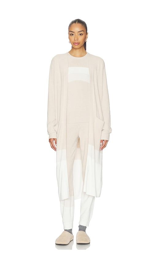barefoot dreams cozychic ultra lite wavy long cardigan in beige.