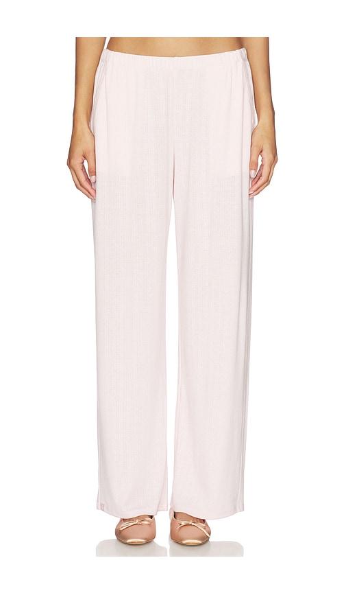 barefoot dreams pointelle rib pant with scallop trim in pink.