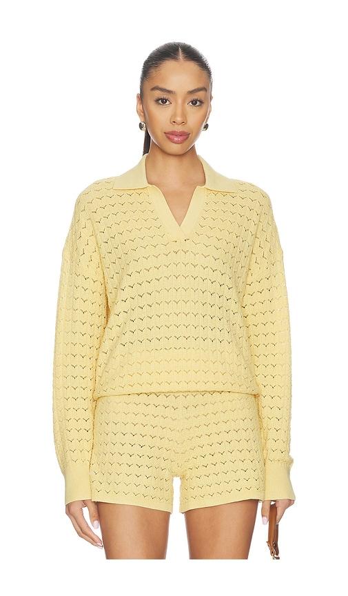 barefoot dreams tulip pointelle collared pullover in yellow.