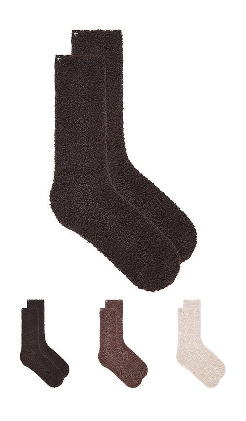 barefoot dreams x revolve cozychic 3 pair sock set in brown.