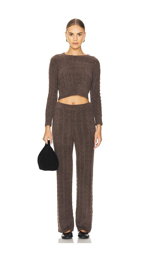 barefoot dreams x revolve cozychic lite cable pullover & pant set in brown.