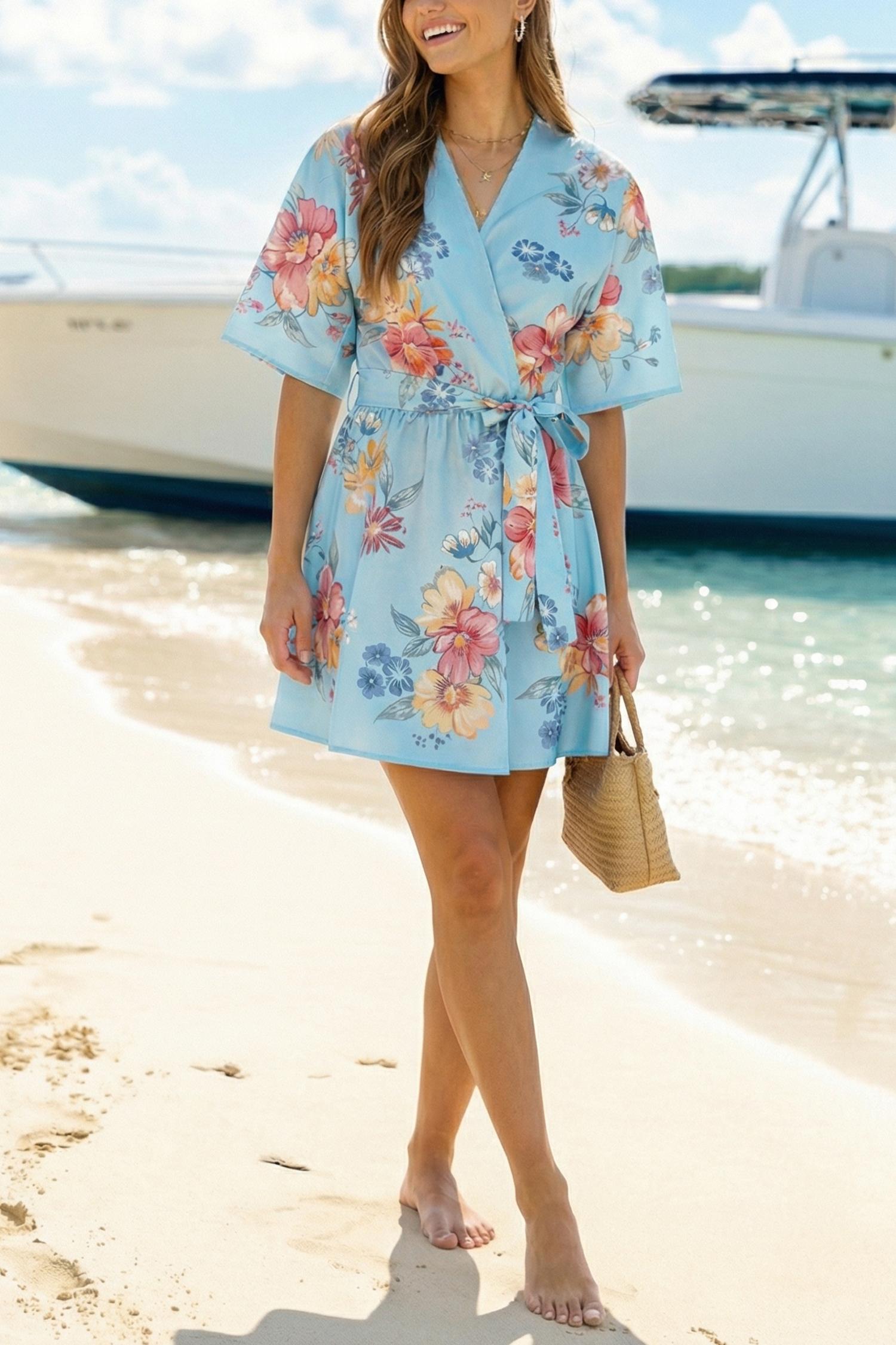 barefoot in bimini floral mini dress - l