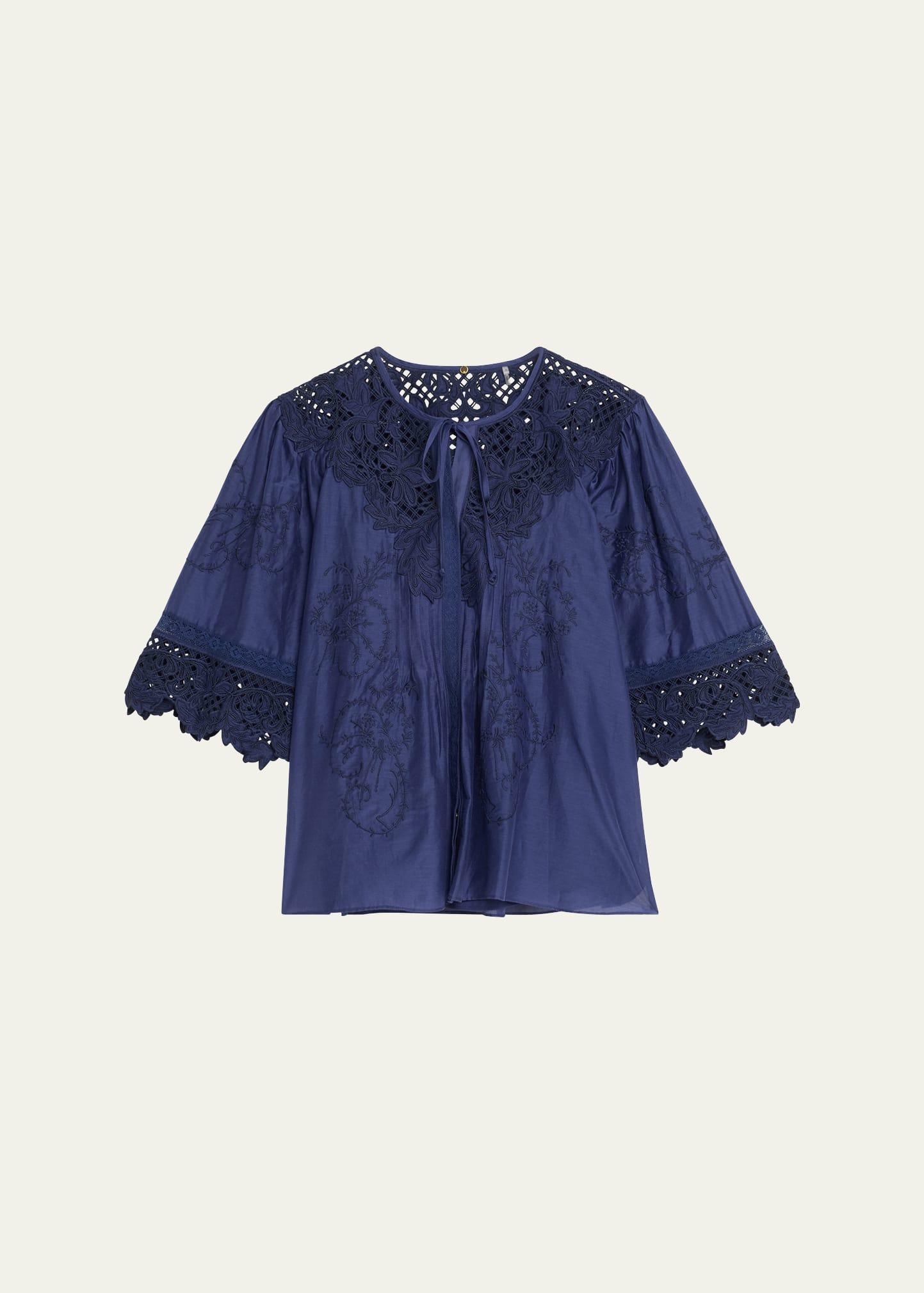 bari pintuck lace-embellished blouse