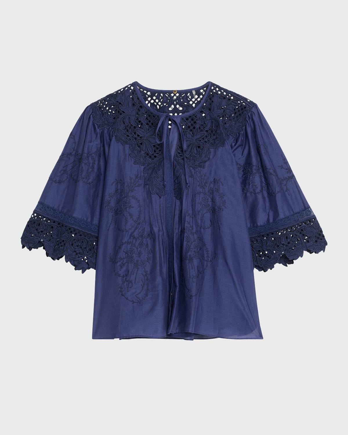 bari pintuck lace-embellished blouse