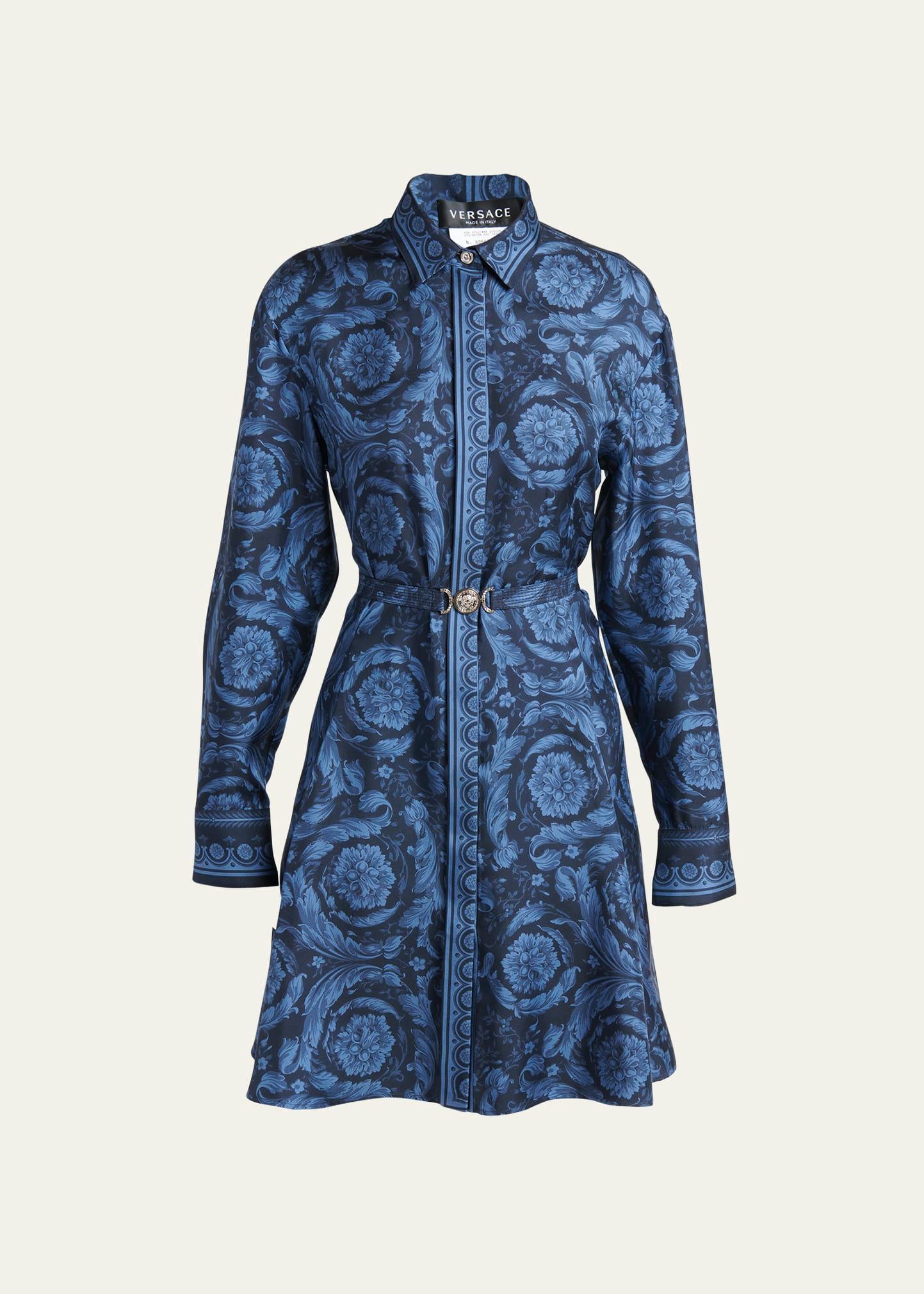 barocco-print belted mini dress