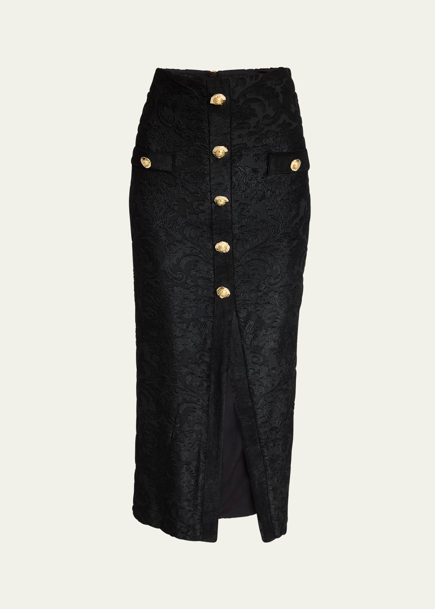 baroque buttoned pencil skirt