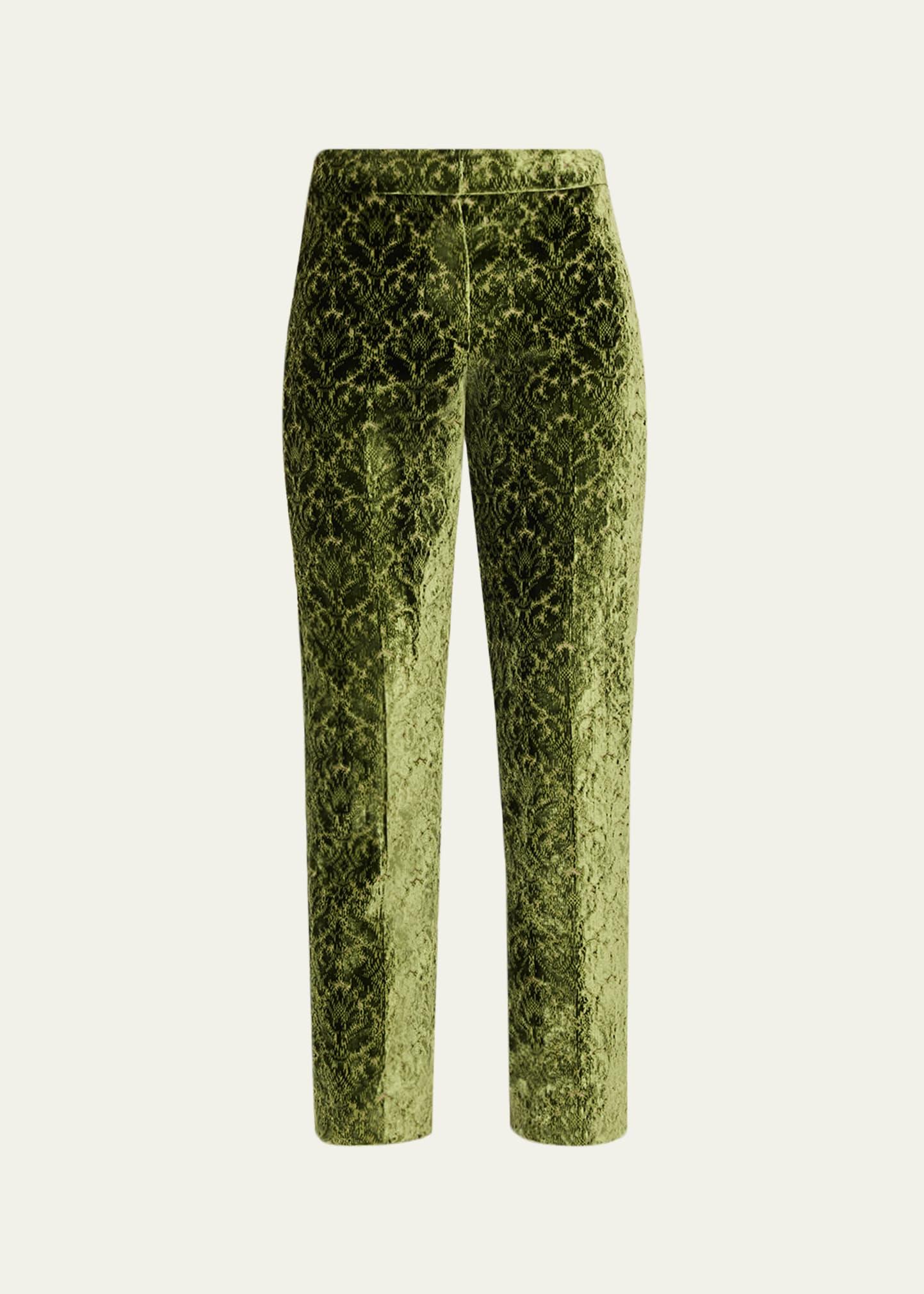 baroque velvet straight-leg ankle pants