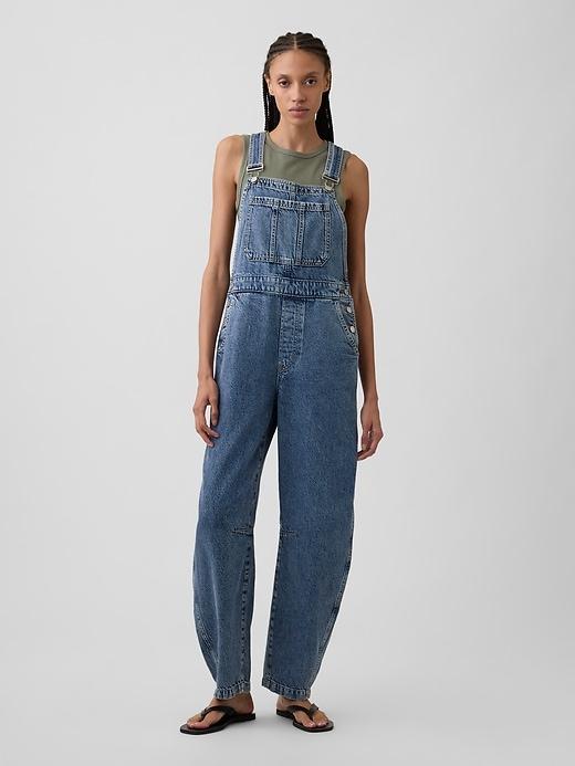 barrel denim overalls