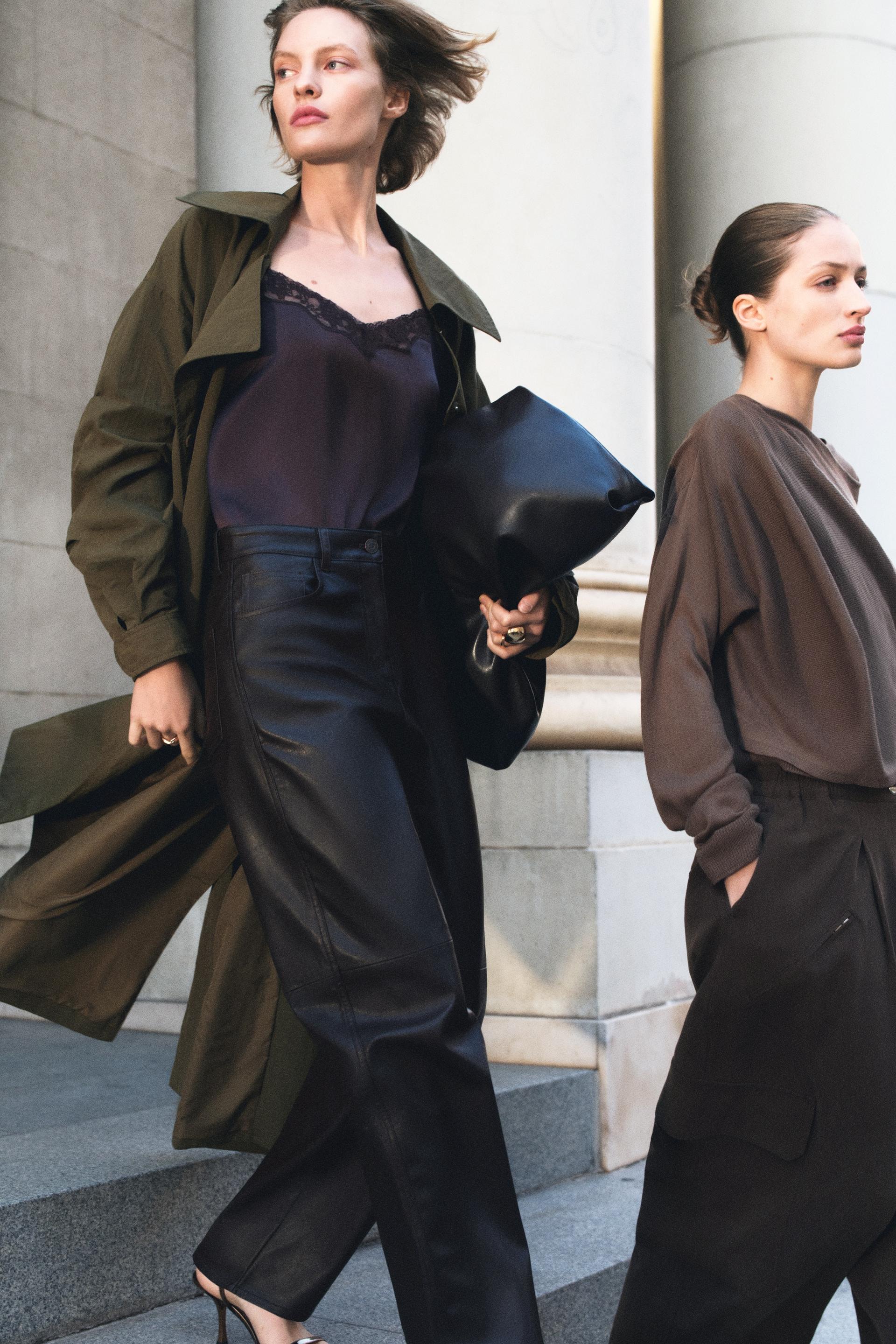 barrel-leg coated pants