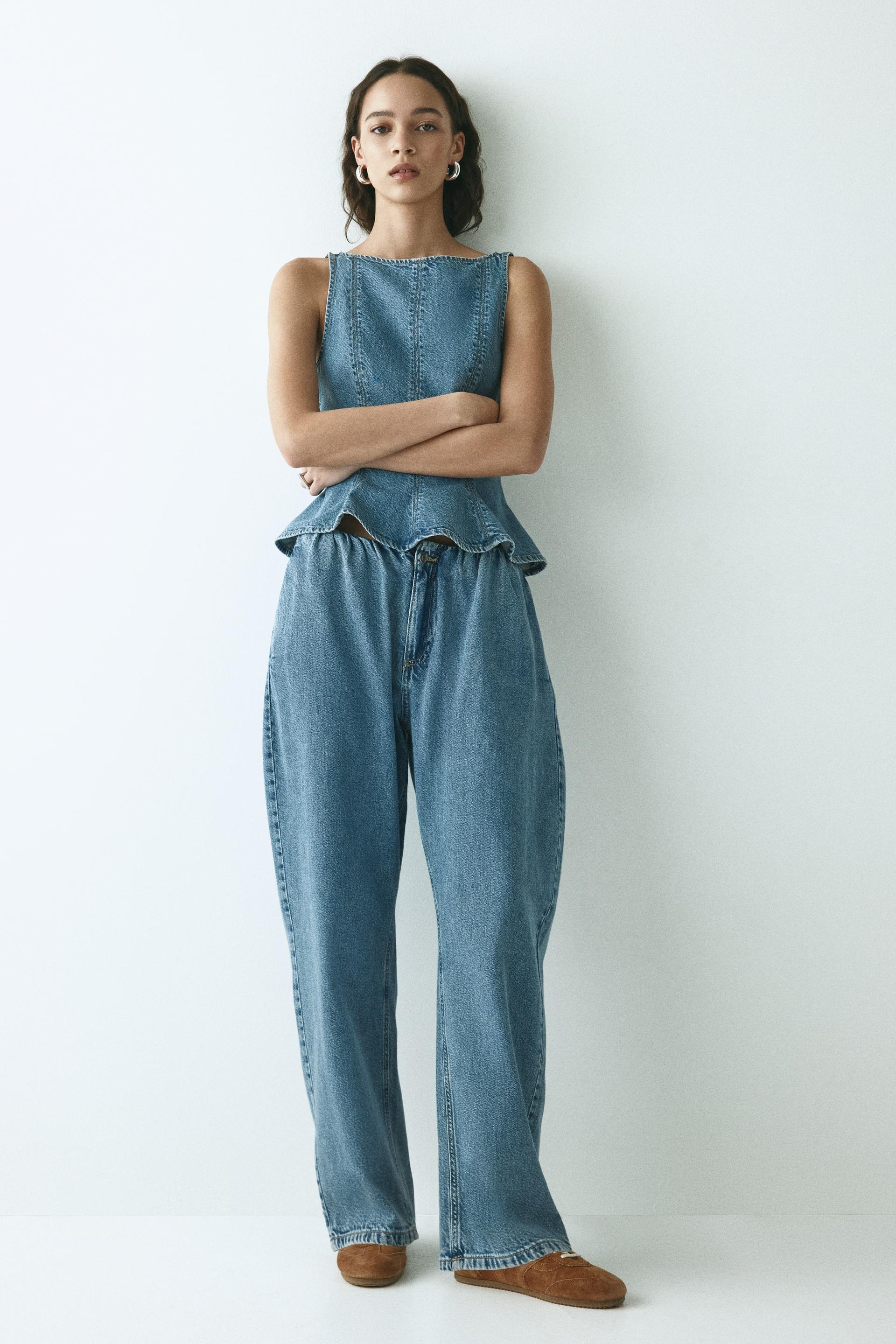 barrel-leg denim pants