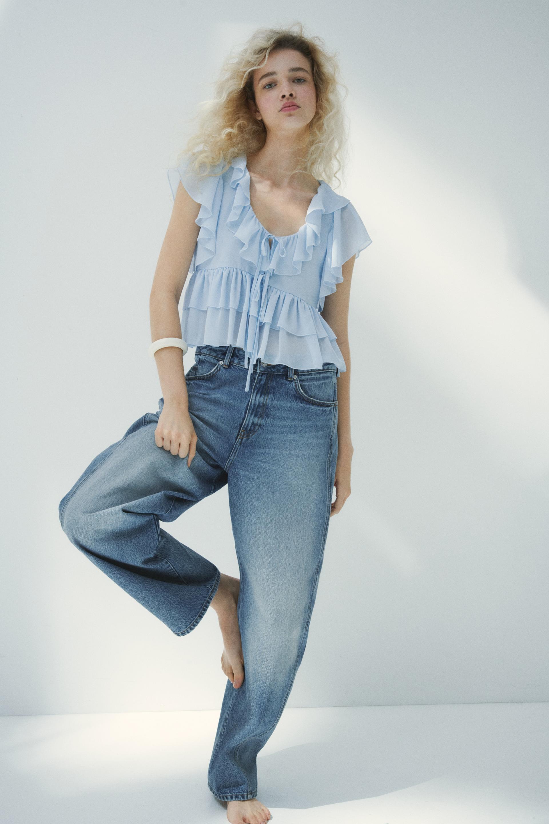barrel-leg high-waist jeans