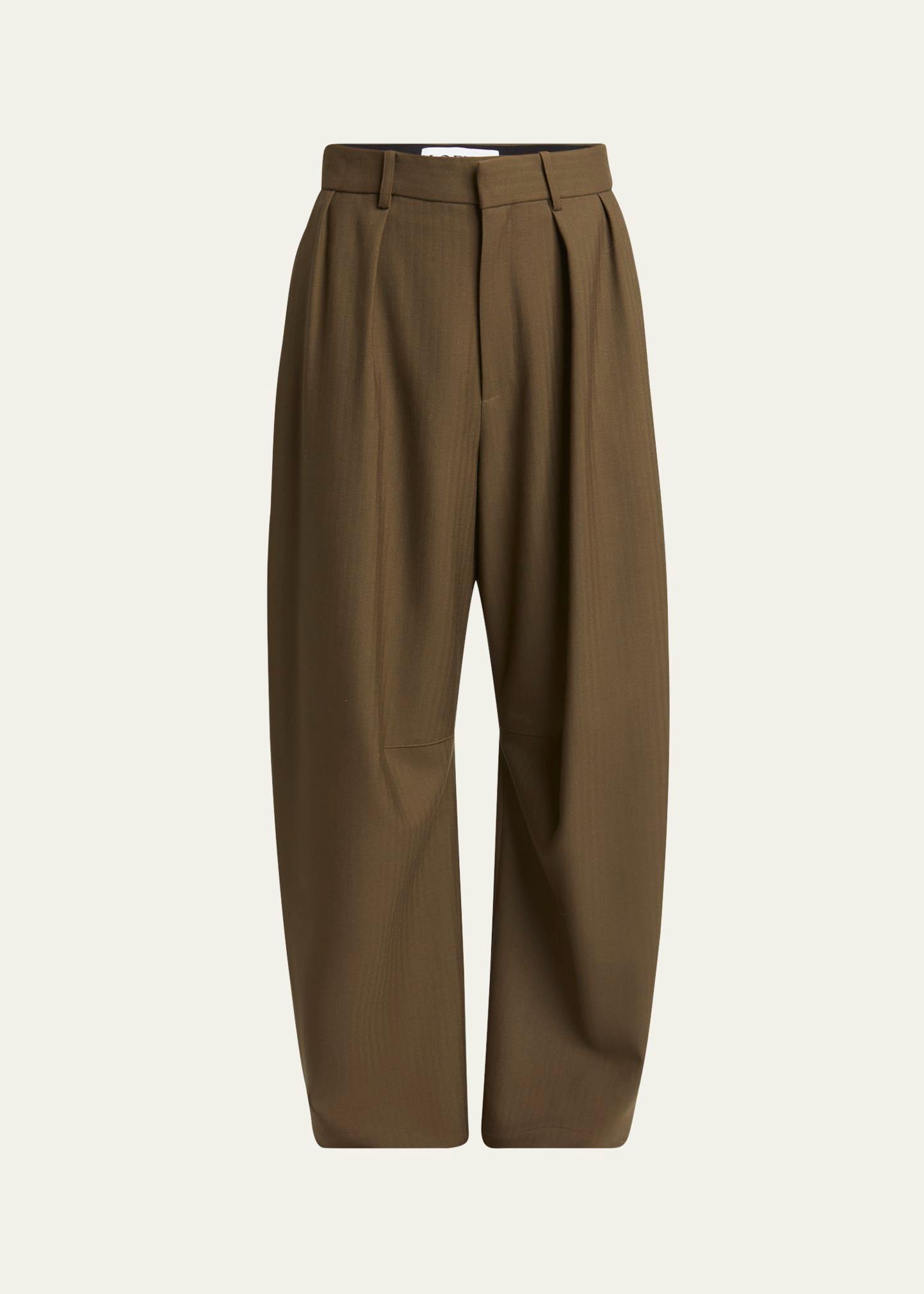 barrel leg pleated wool trousers