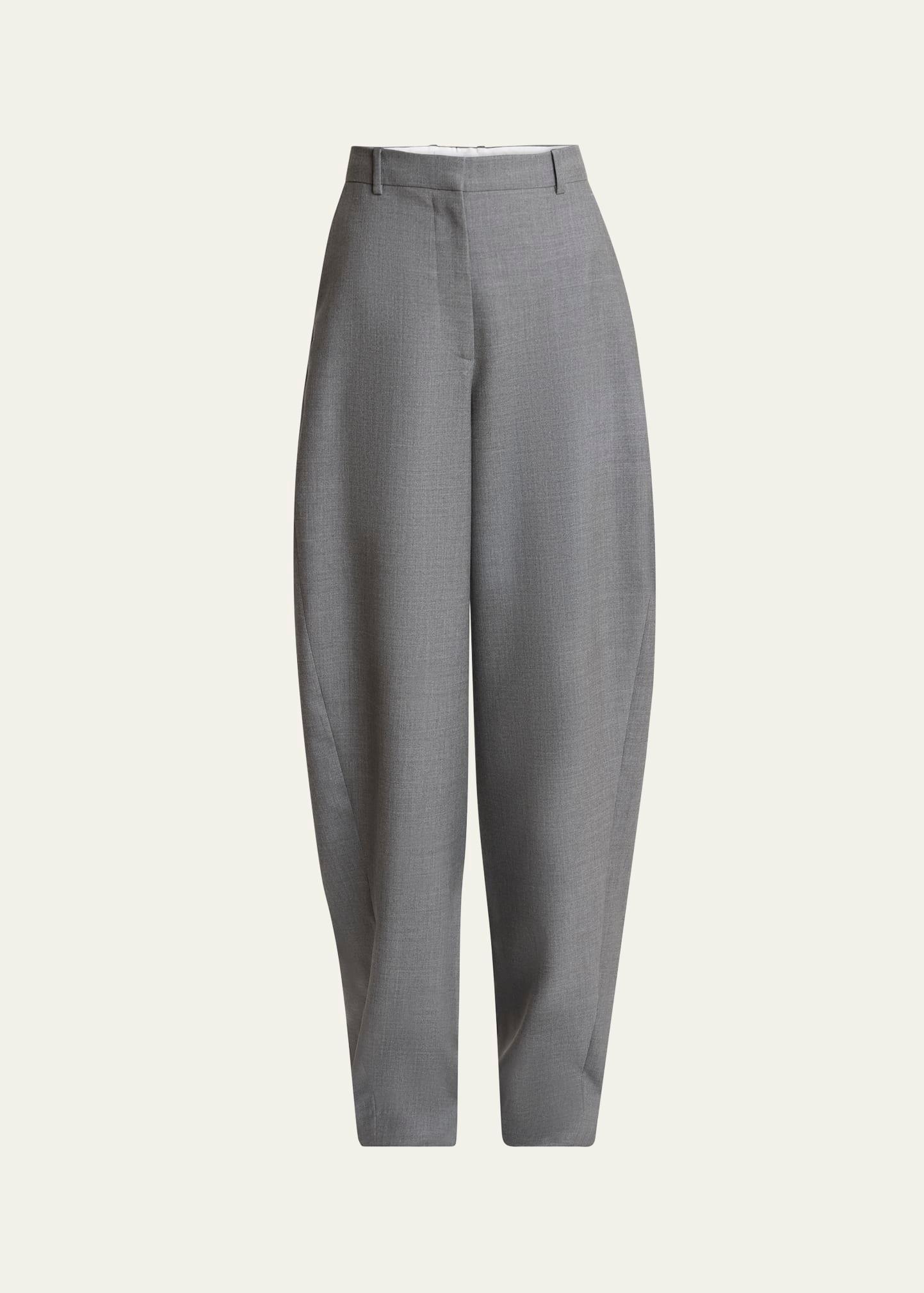 barrel leg wool trousers