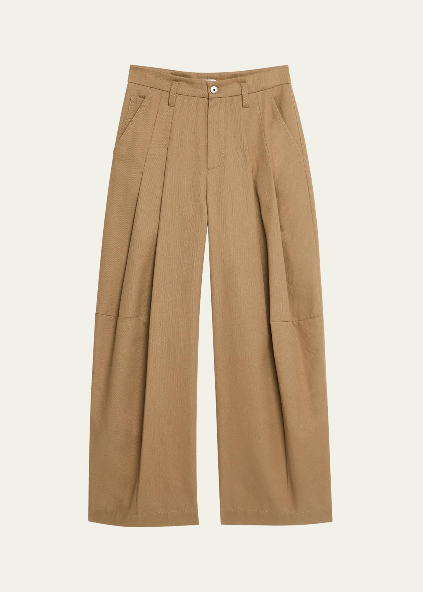 barrel pleated cotton twill pants