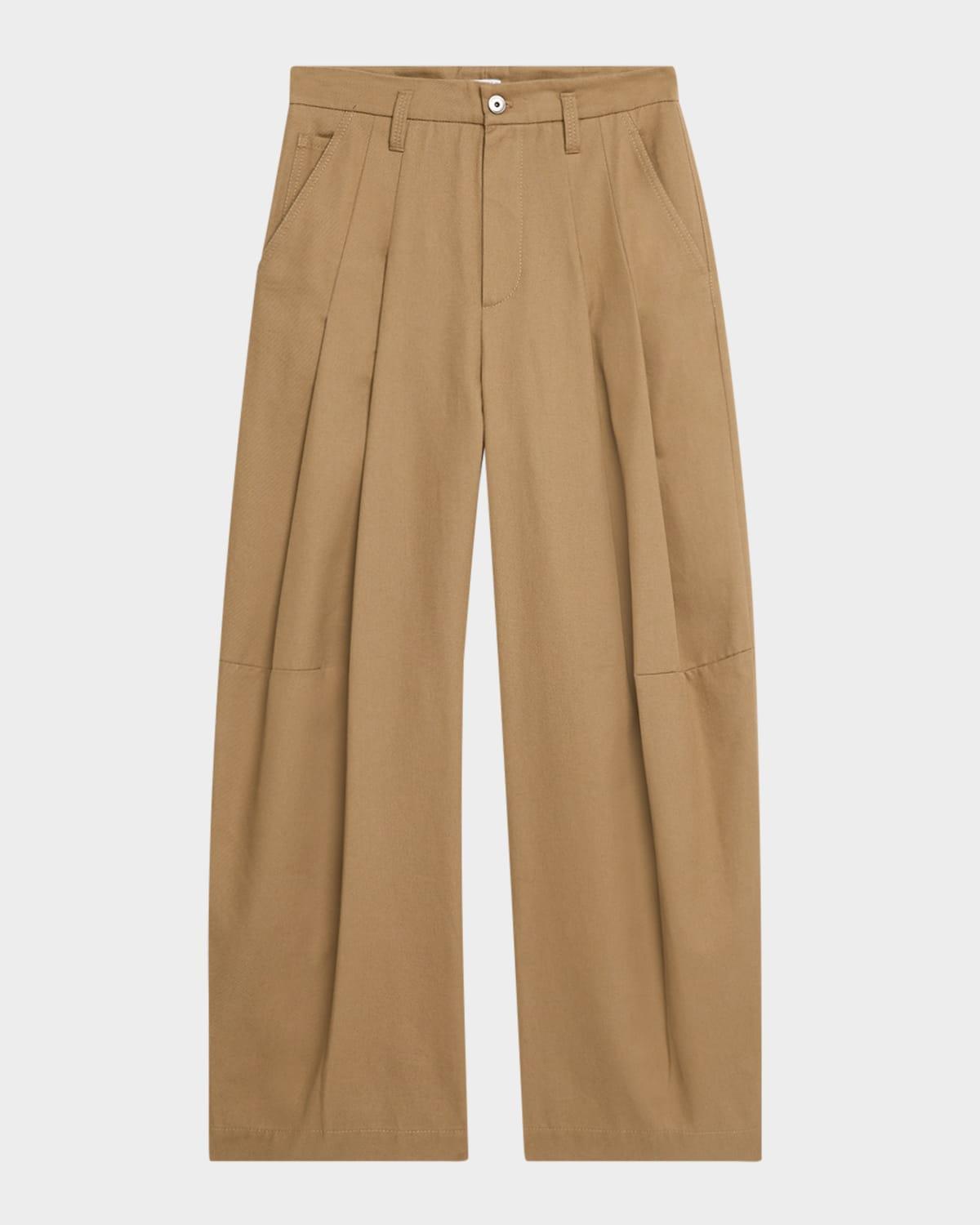 barrel pleated cotton twill pants
