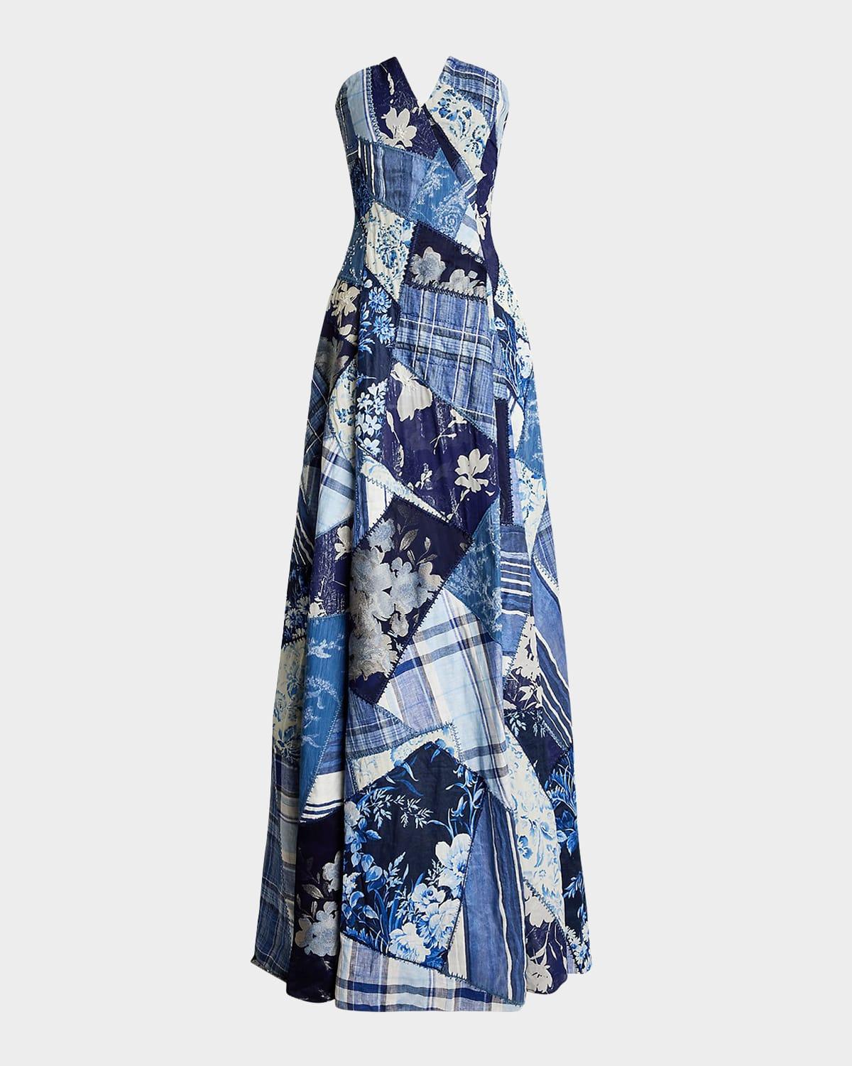 barrick strapless patchwork bustier gown