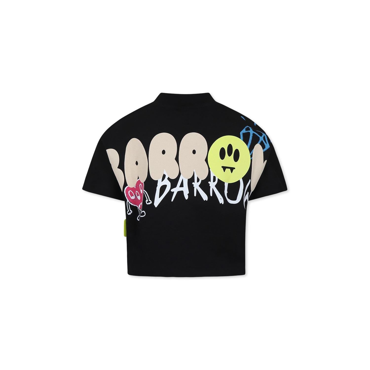 barrow black crop t-shirt for girl with smiley and logo