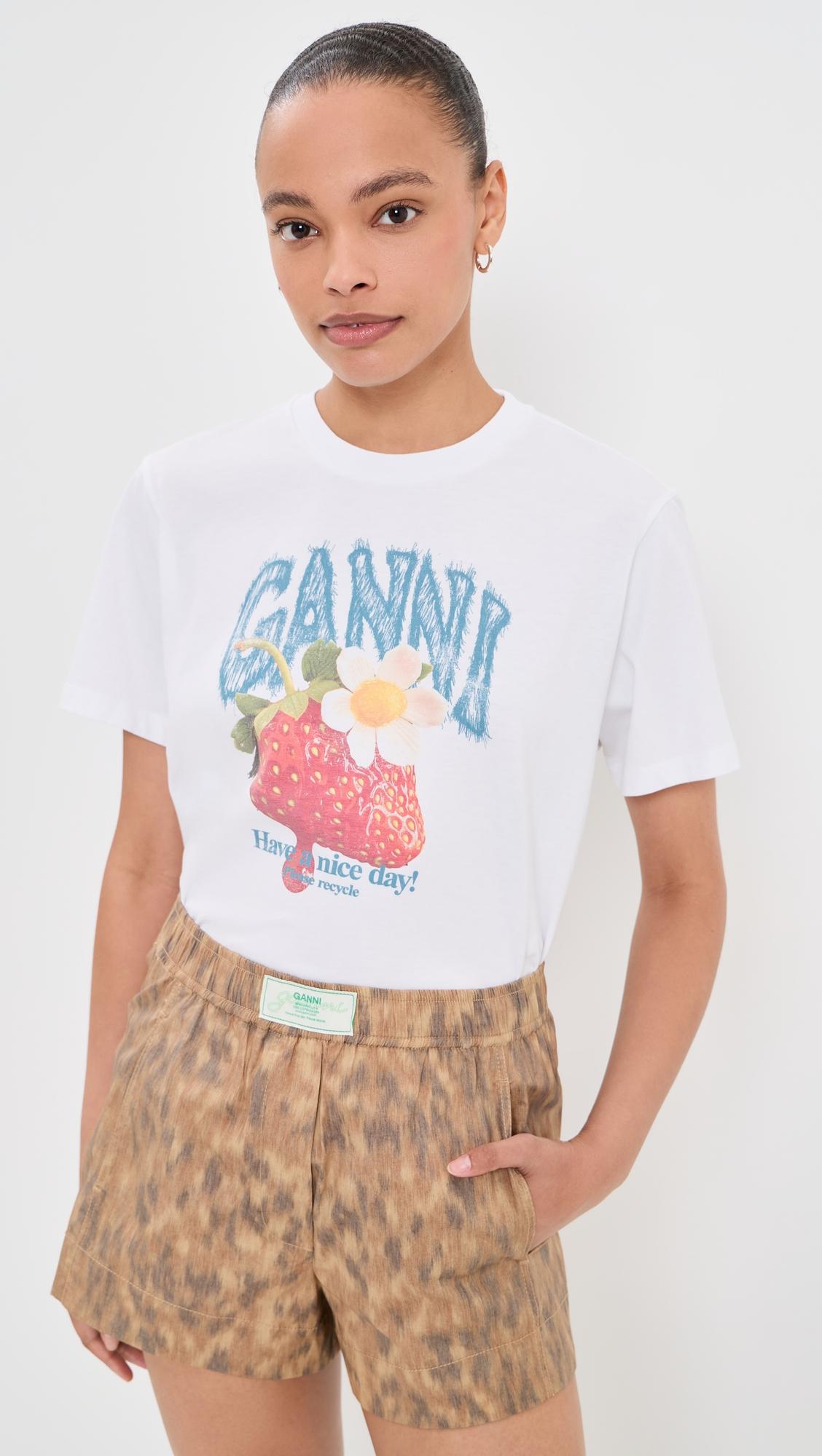 basic cotton jersey strawberry print tee