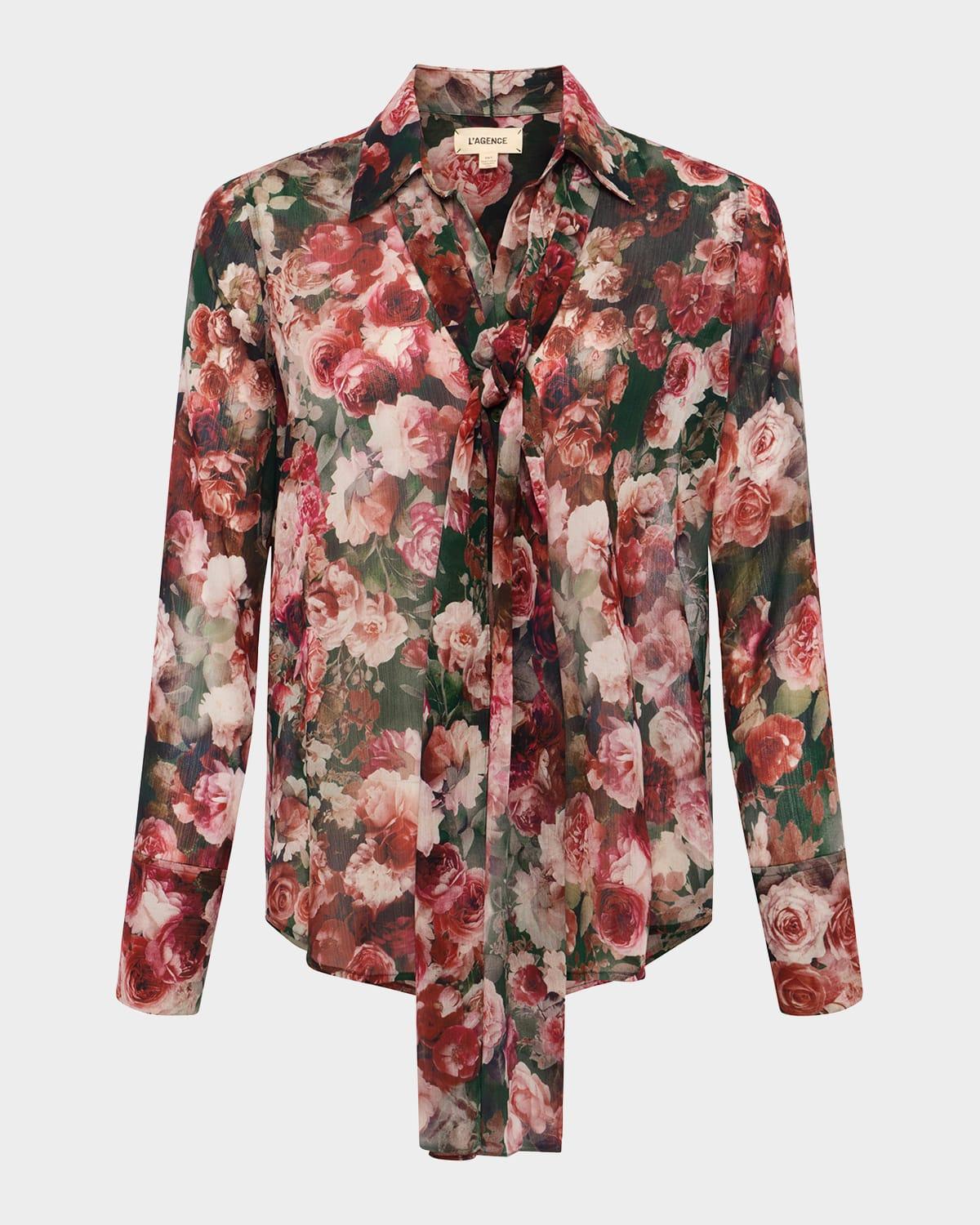 basil floral blouse with neck scarf
