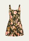 basil floral flare mini dress