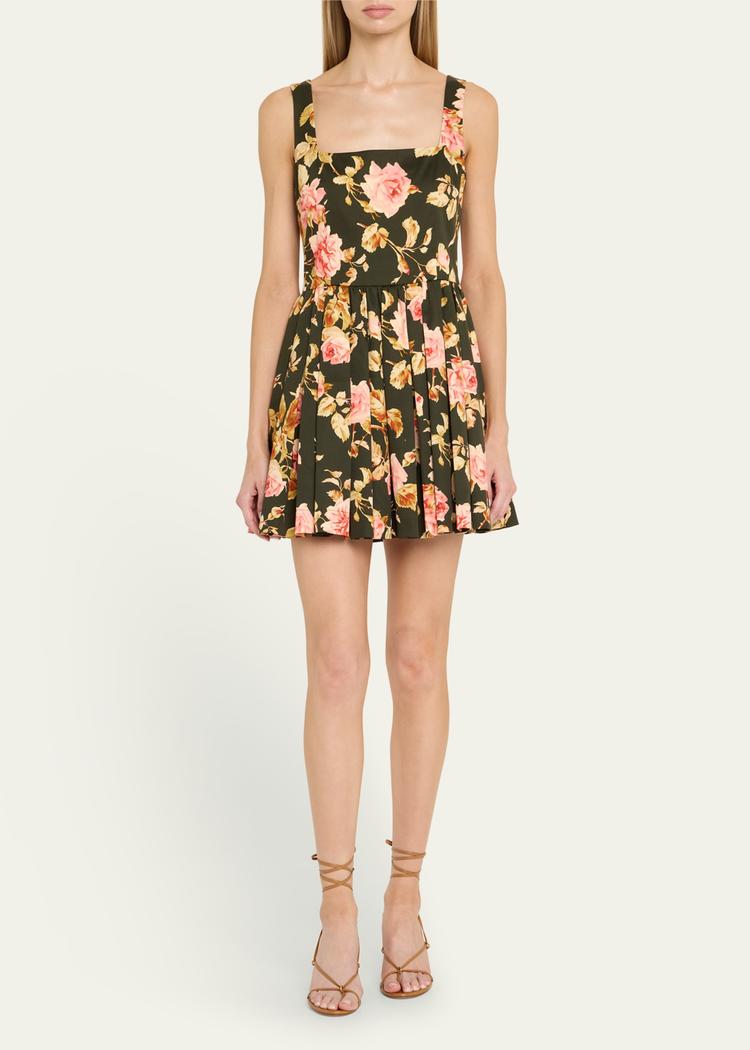 basil floral flare mini dress