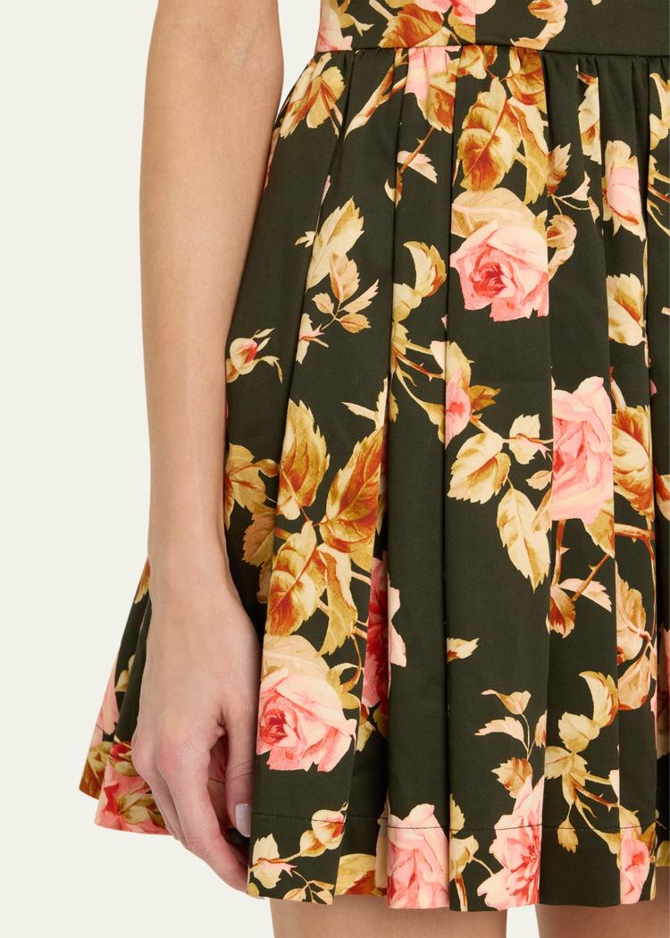 basil floral flare mini dress