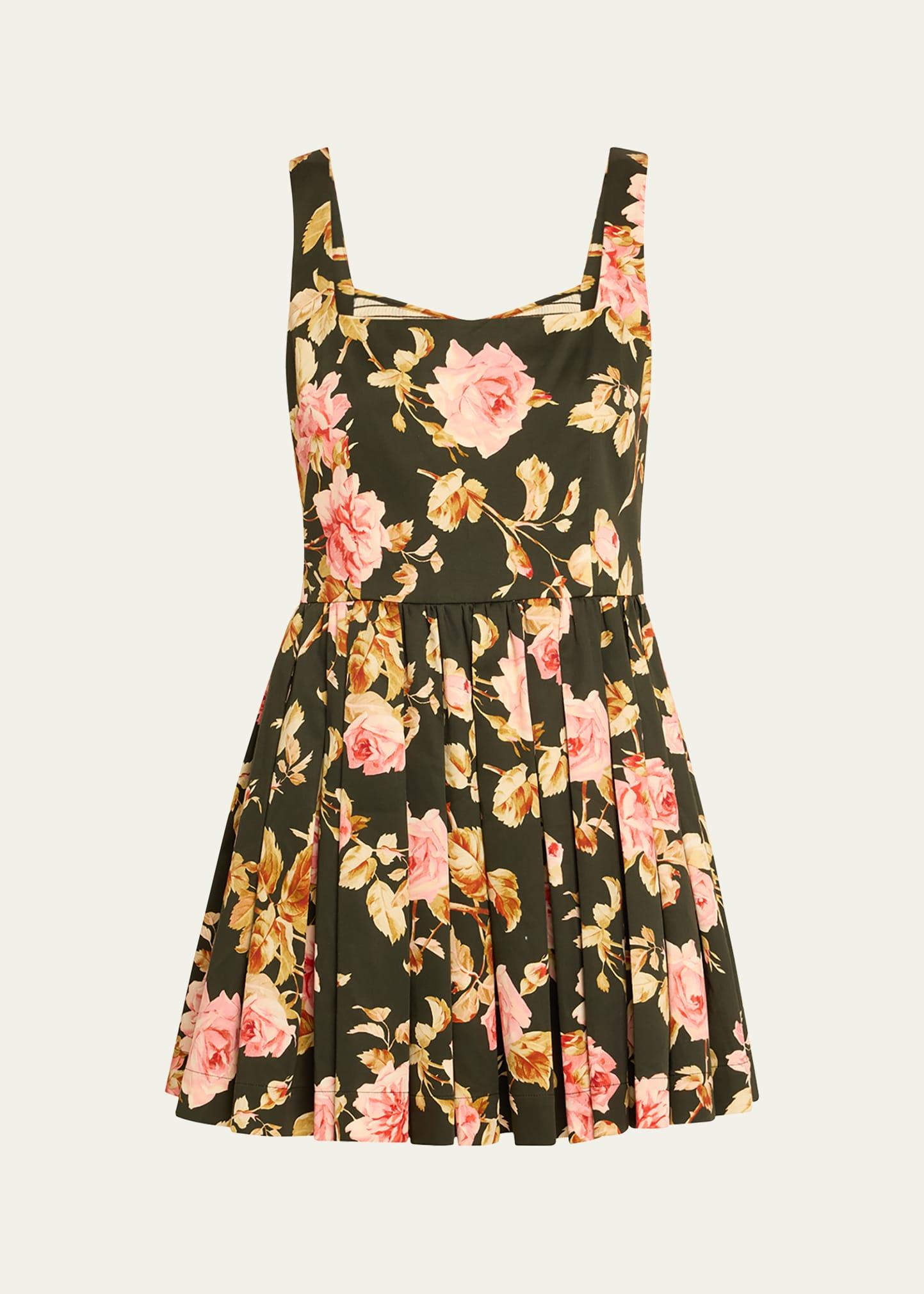 basil floral flare mini dress