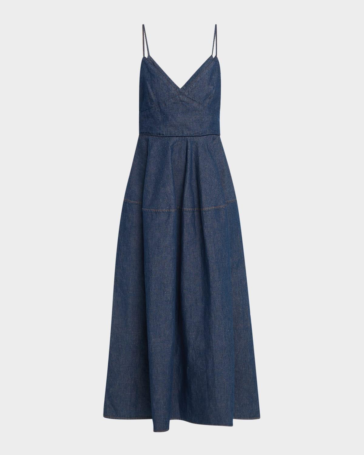 basque chambray midi dress