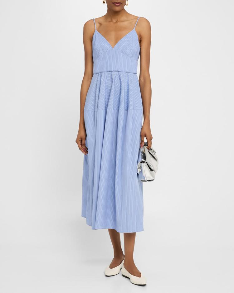 basque striped midi dress