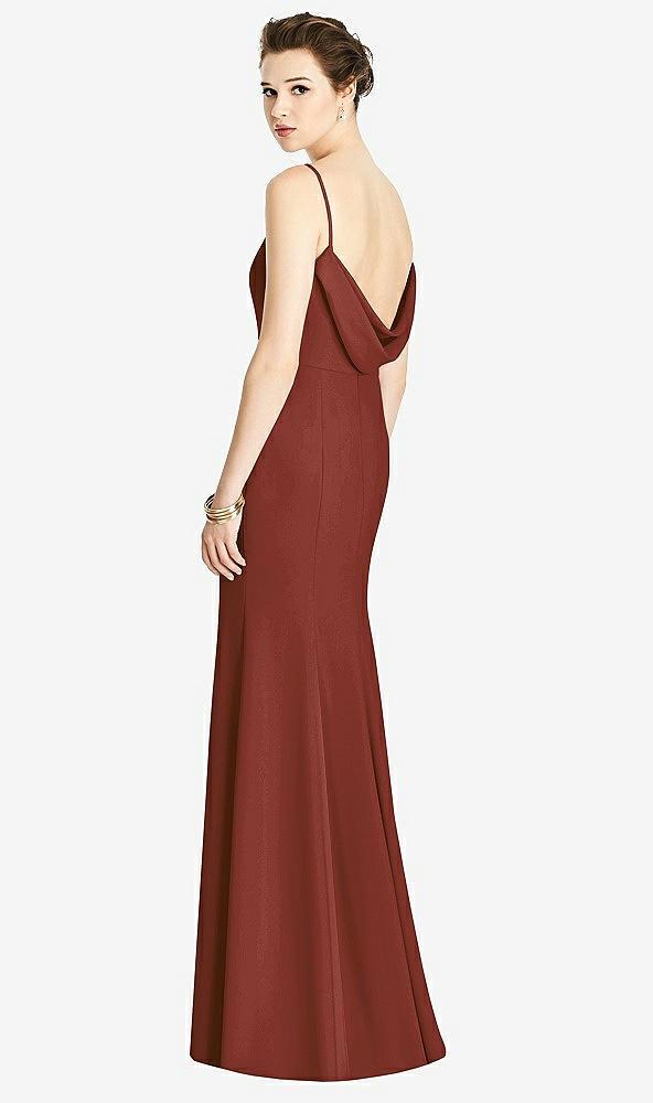 bateau-neck open cowl-back trumpet gown