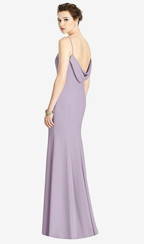bateau-neck open cowl-back trumpet gown