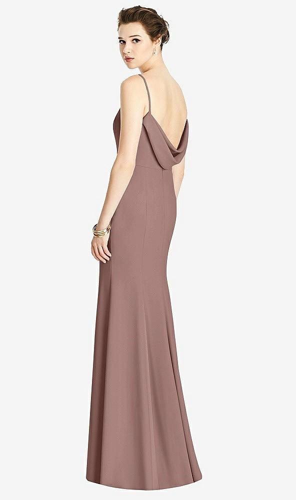 bateau-neck open cowl-back trumpet gown