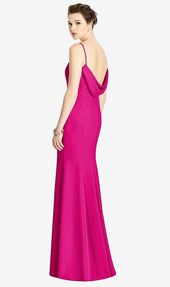 bateau-neck open cowl-back trumpet gown