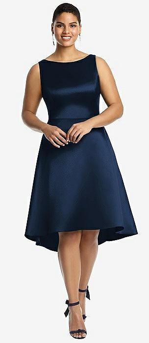 bateau neck satin high low cocktail dress