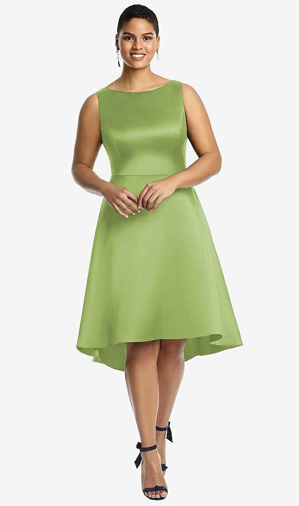 bateau neck satin high low cocktail dress
