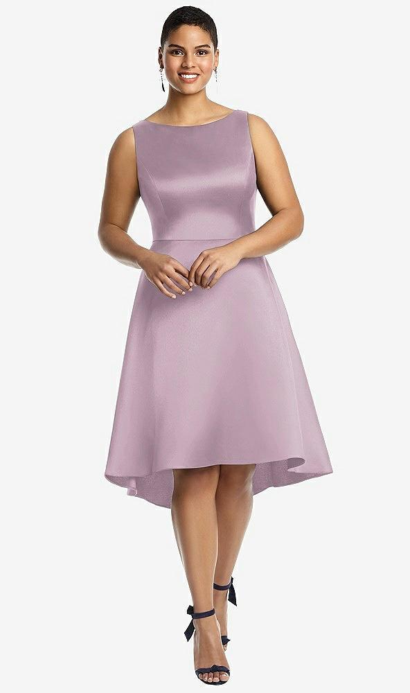 bateau neck satin high low cocktail dress