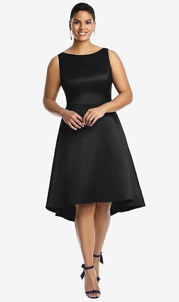 bateau neck satin high low cocktail dress