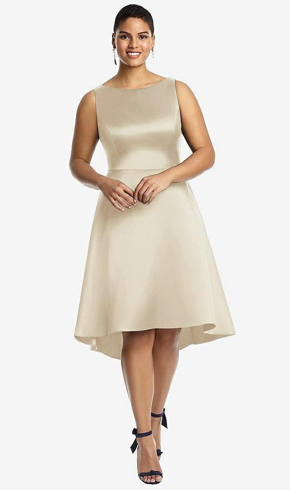 bateau neck satin high low cocktail dress