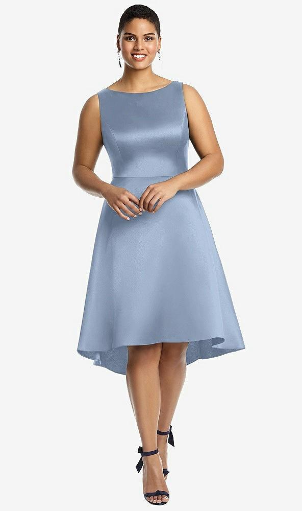 bateau neck satin high low cocktail dress