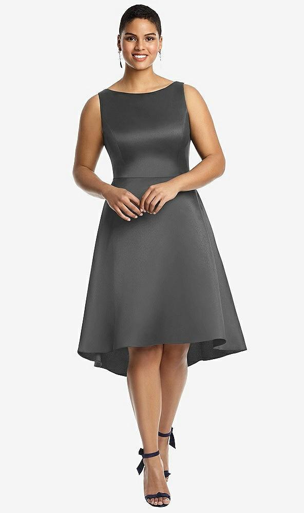 bateau neck satin high low cocktail dress