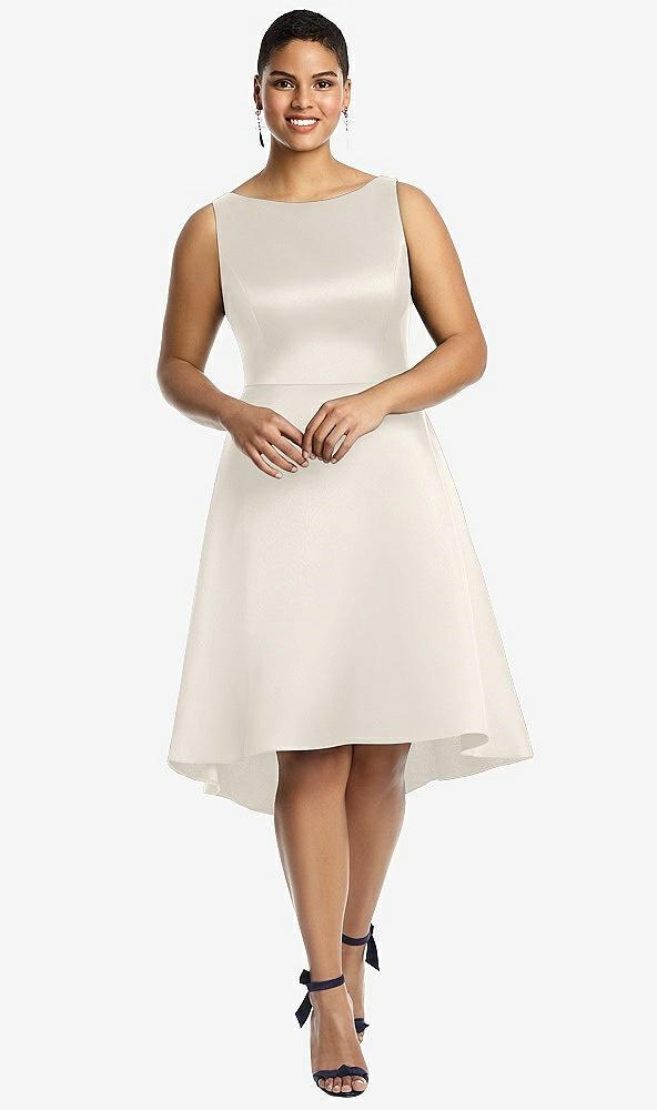 bateau neck satin high low cocktail dress