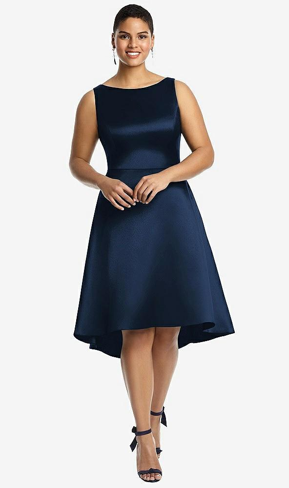 bateau neck satin high low cocktail dress