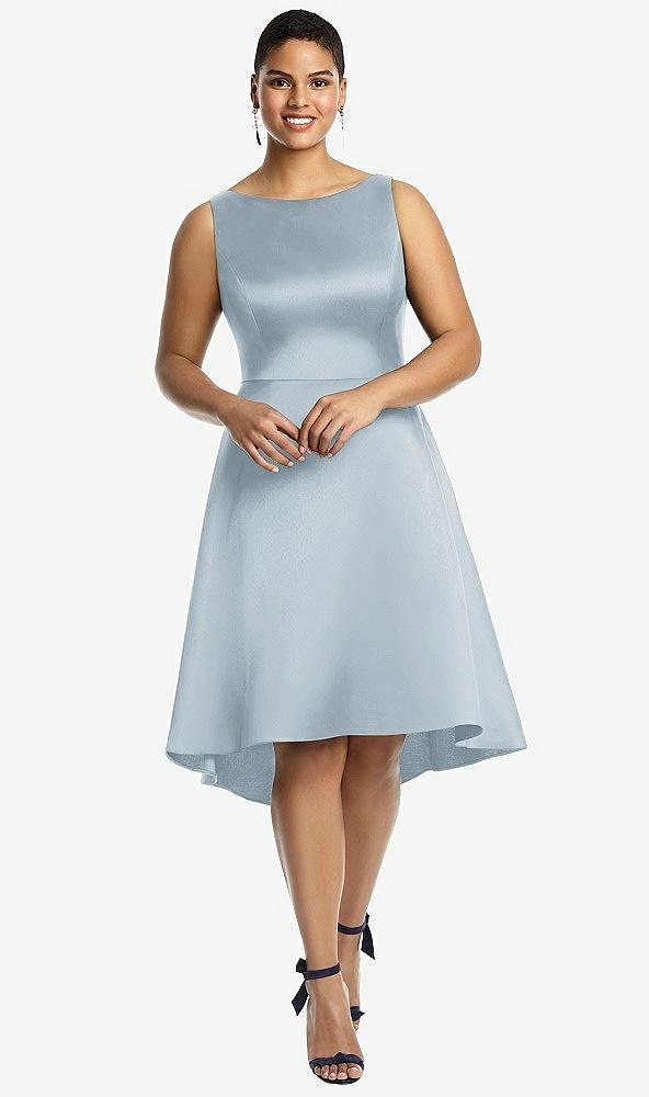 bateau neck satin high low cocktail dress