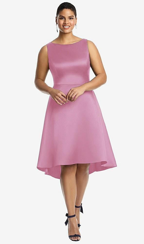 bateau neck satin high low cocktail dress