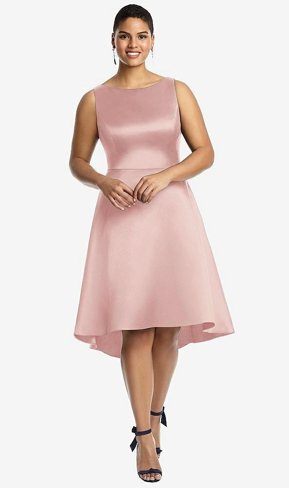 bateau neck satin high low cocktail dress