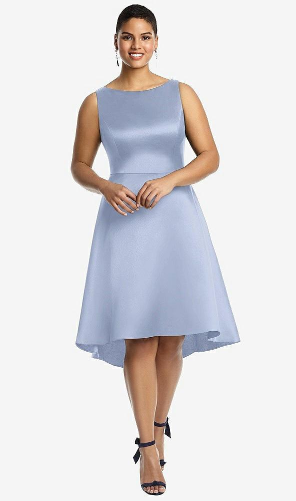 bateau neck satin high low cocktail dress