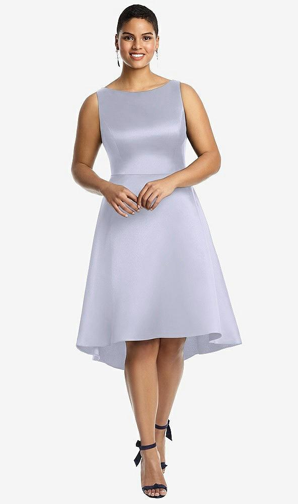 bateau neck satin high low cocktail dress