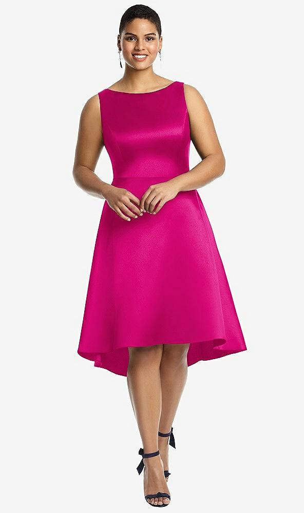 bateau neck satin high low cocktail dress