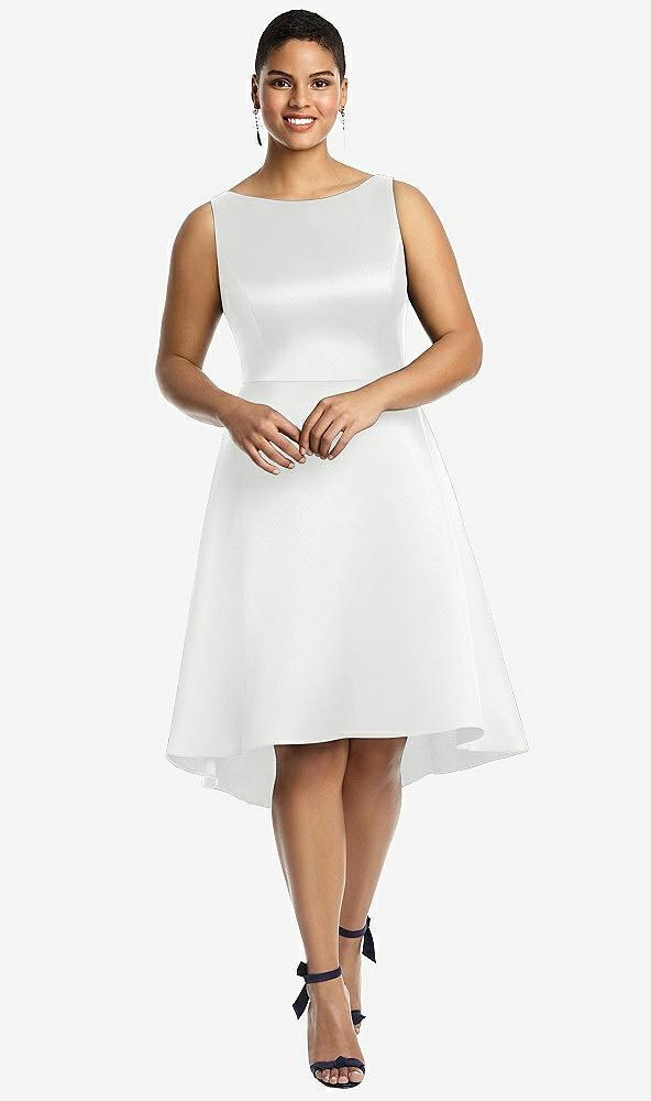 bateau neck satin high low cocktail dress