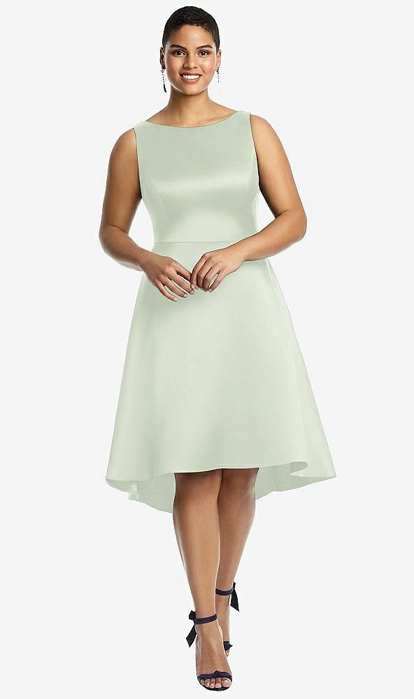 bateau neck satin high low cocktail dress